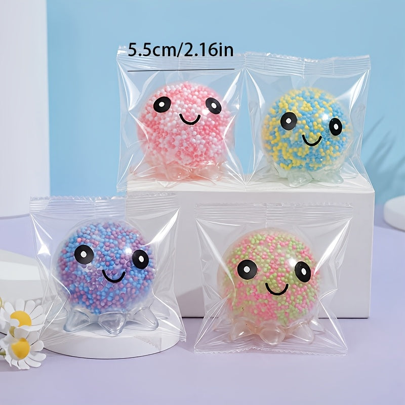 Squishy Stress Balls Octopus Shape, 3 or 5 Pack, Bead-Filled Sensory Fidget Squeeze Toys for Kids & Adults, Anxiety Relief, Colorful Transparent Party Favors, Stocking Stuffers, Halloween Christmas Gifts