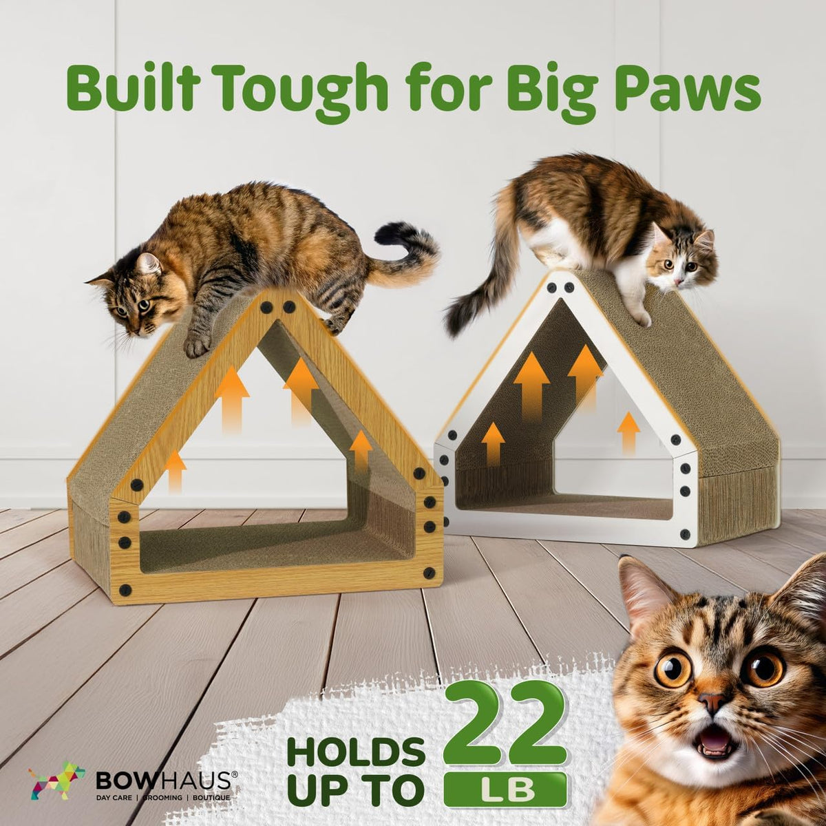 Large House-Shaped Cat Scratcher Lounger – Reversible 5-Layer Cardboard Cat Scratching Pad & Board, 16x14x12 Inches, Protects Furniture, for Indoor Cats of All Sizes, Brown/White