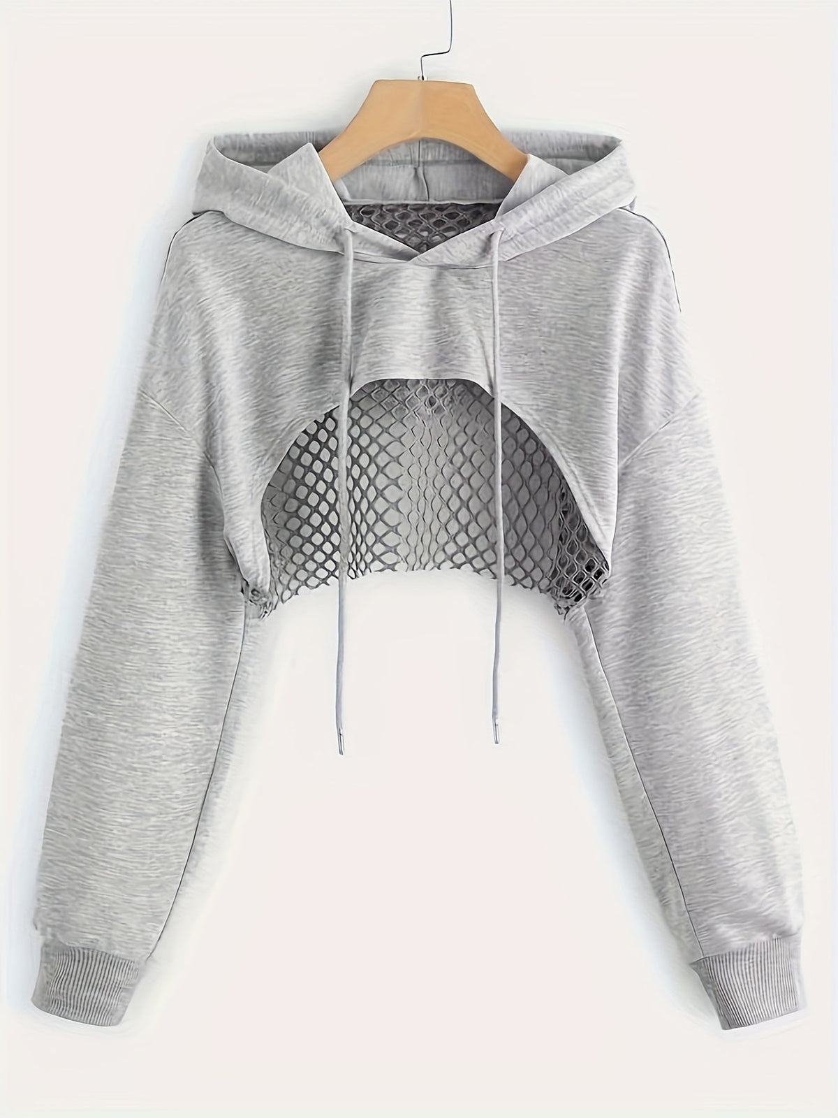 Y2K Women's Long Sleeve Crop Hooded Sweatshirt, Casual Streetwear Pullover with Drawstring Hood, Black, XS S M L XL XXL