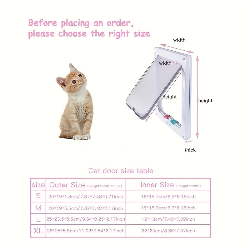 Pet Door for Cats & Dogs, 4-Way Locking Weatherproof Flap Door, ABS Durable Easy Install Interior/Exterior Wall Door Insert, White/Black, Available in M, L, XL Sizes