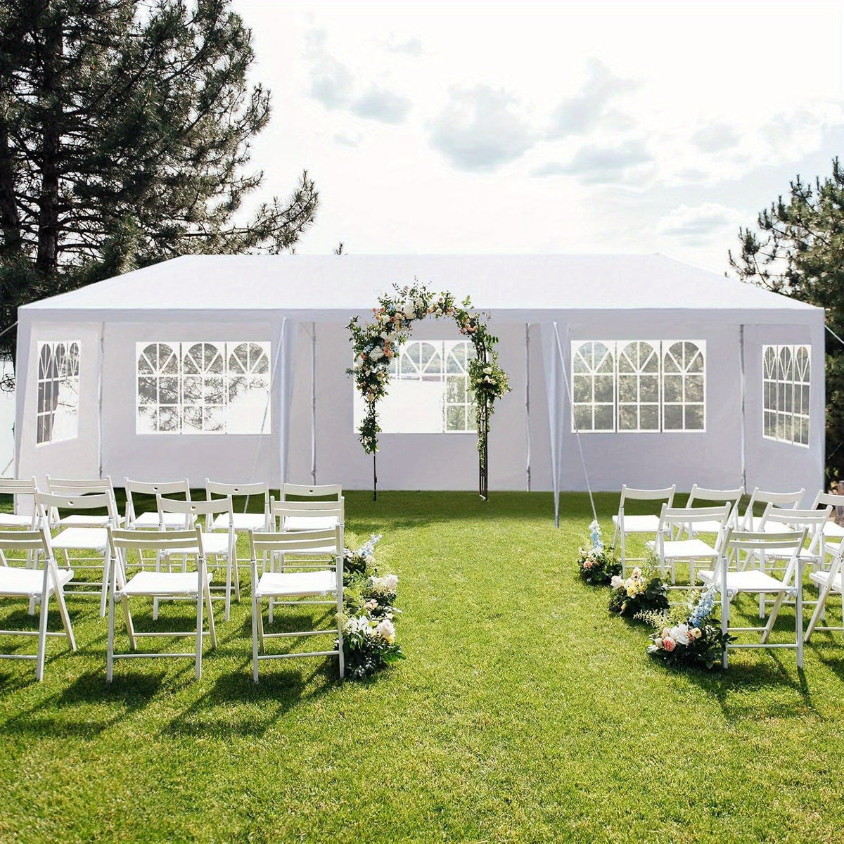10'x30' Outdoor Party Tent Canopy Gazebo with Removable Sidewalls & Transparent Windows – 50-Person Instant Event Tent for Wedding Birthday Graduation BBQ Beach & Vendors, Black or White