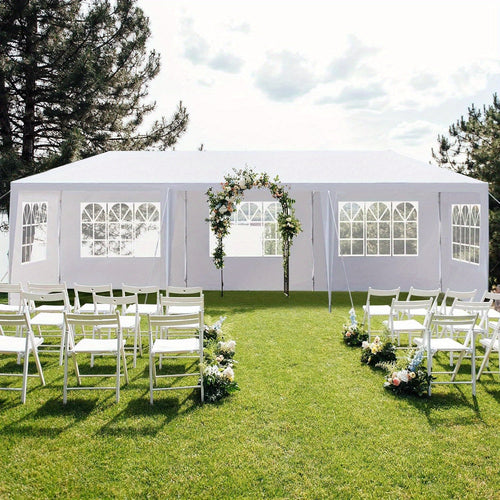 10'x30' Outdoor Party Tent Canopy Gazebo with Removable Sidewalls & Transparent Windows – 50-Person Instant Event Tent for Wedding Birthday Graduation BBQ Beach & Vendors, Black or White