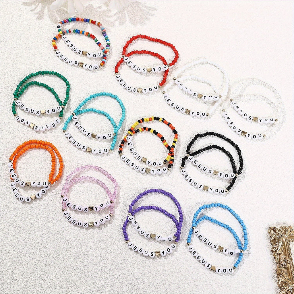 24pc Christian Friendship Bracelet Set – Handmade Clay Bead "Jesus Loves You" Bracelets, Bulk Religious Jewelry for Christmas, Easter, Church Events & Faith-Based Gifts