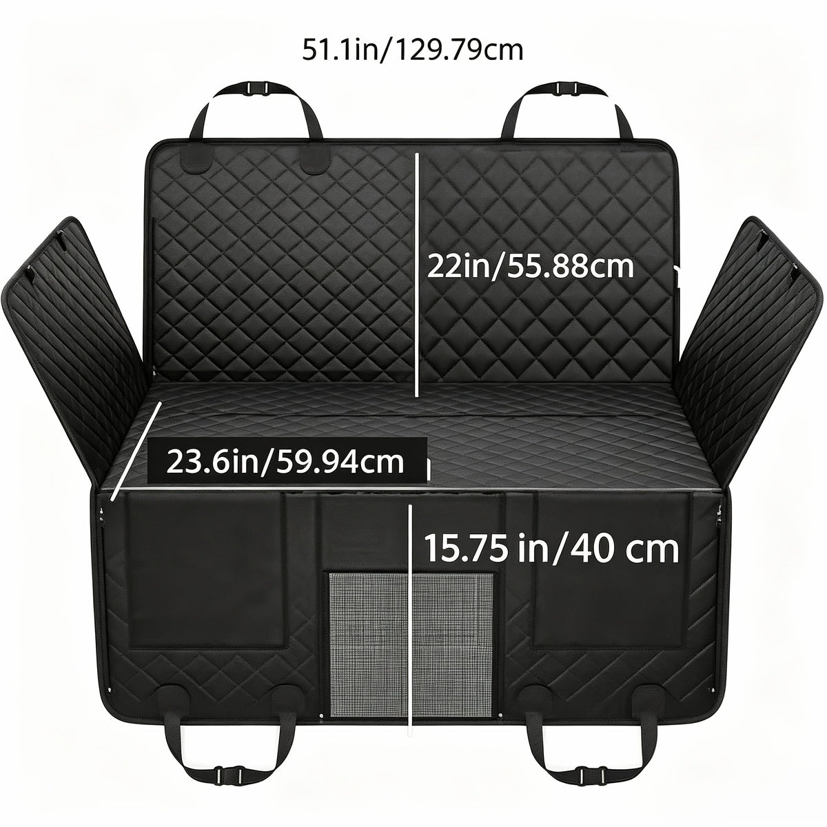 Dog Car Seat Cover with Hard Bottom Back Seat Extender, Holds 400 lbs – Dog Hammock Car Bed with Mesh Window & Storage Pockets for Cars, SUVs, Trucks, and All Breeds