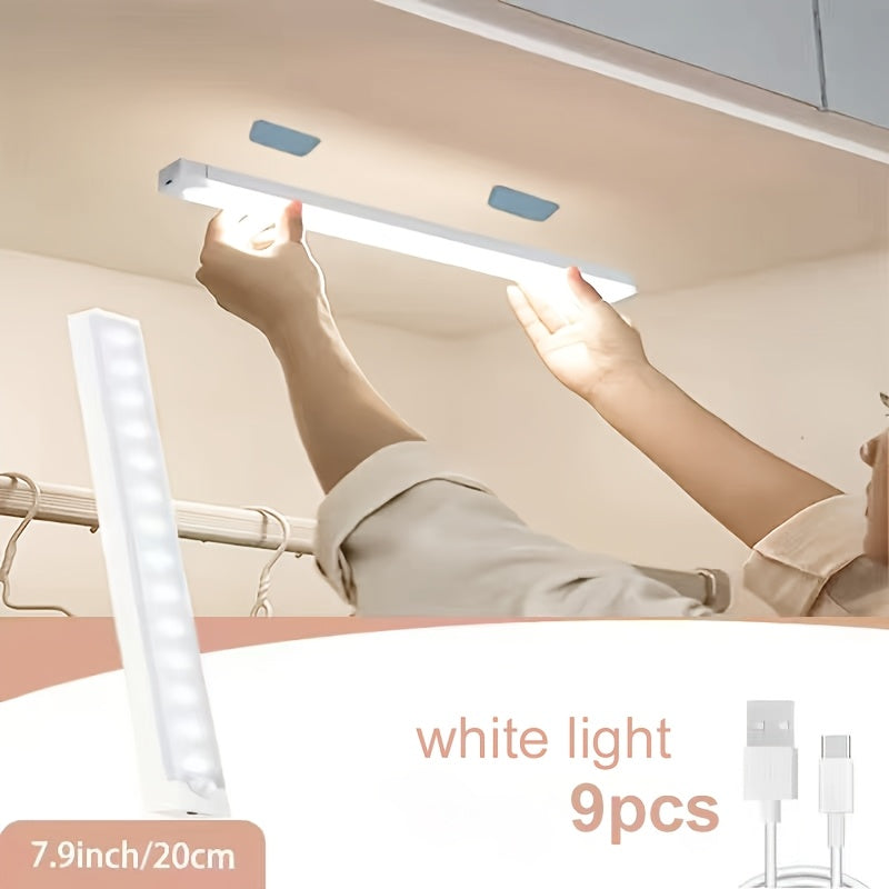 LED Motion Sensor Cabinet Lights USB Rechargeable 6 9 12pcs Wireless Night Light 3 Adjustable Modes for Bedroom, Staircase, Kitchen, Closet, Under Cabinet, Bedside Reading, Hallway, and Home Lighting