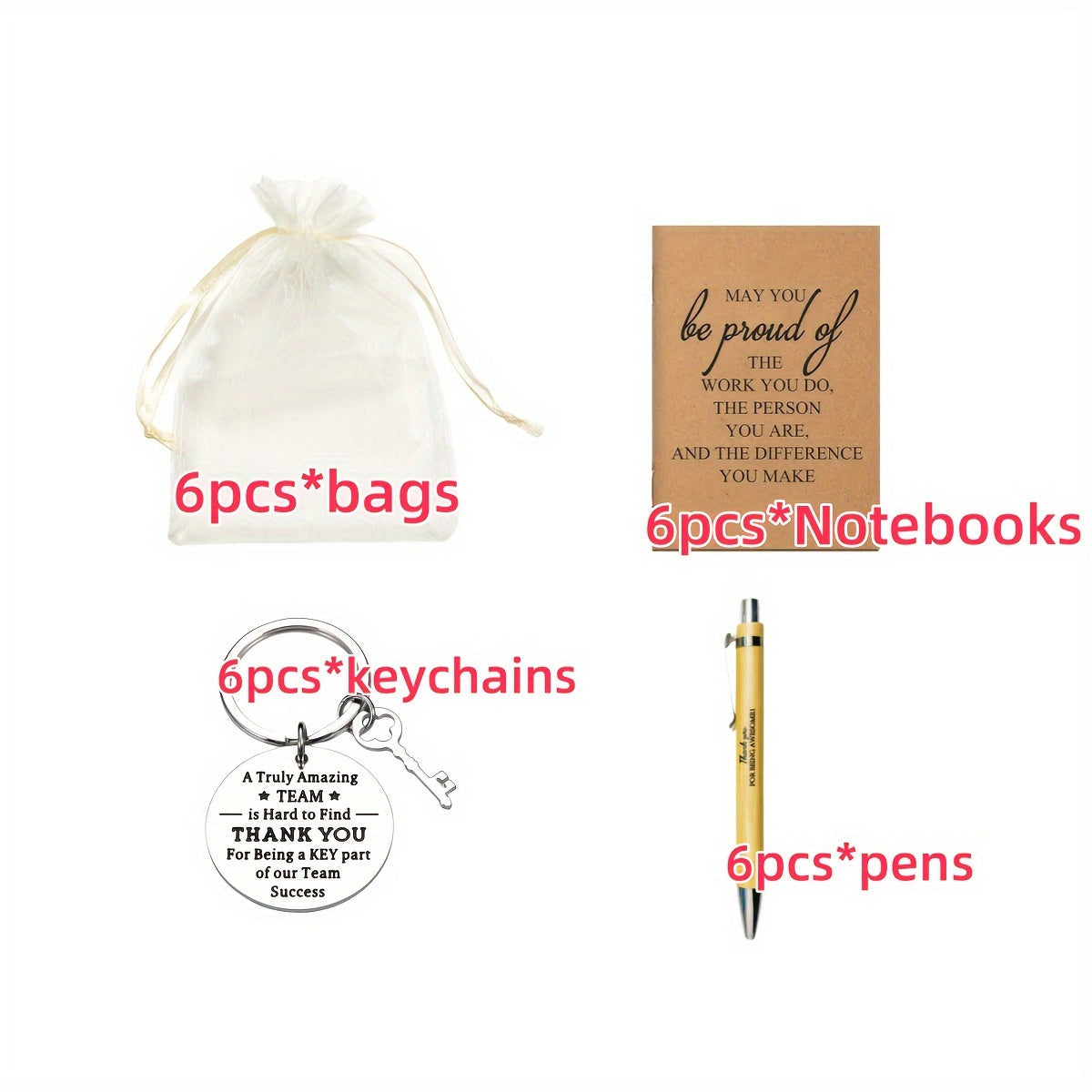 24-Piece Inspirational Gift Set: Bamboo Retractable Pen, Keychain, Gratitude Notebook, and Gift Bag – Bulk Appreciation Gifts for Employees, Teachers, Thanksgiving, and Christmas