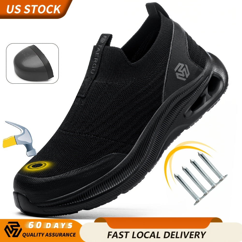 Men's Steel Toe Work Shoes Slip-On Lightweight Safety Sneakers Puncture-Resistant Non-Slip Loafers Black Grey Blue Sizes US 5.5-14