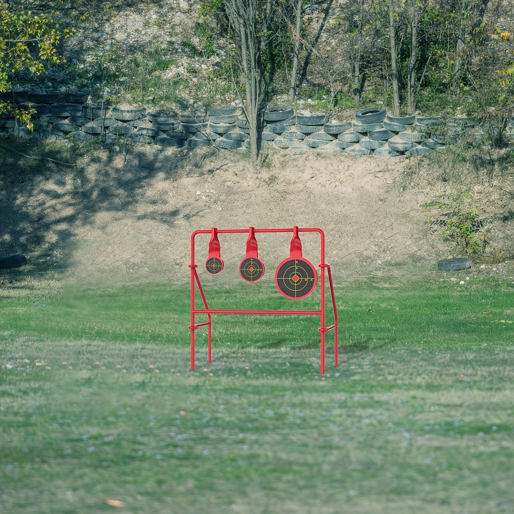 .22LR Spinner Shooting Target Stand - Triple Steel Spinner Targets, Foldable, includes 15-Pack Bullseye Paper Targets, for Outdoor Shooting Practice, Durable Air Strike Target System for Range Training