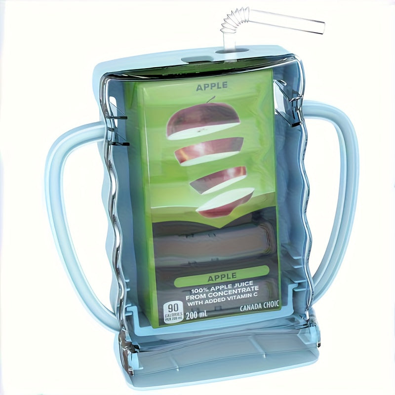 Anti-Squeeze Food Pouch & Juice Box Holder, Squeeze-Proof Baby Feeding Organizer with Flip-Top Closure, Food Contact Safe Square Container for Fruit Puree Pouches, Blue