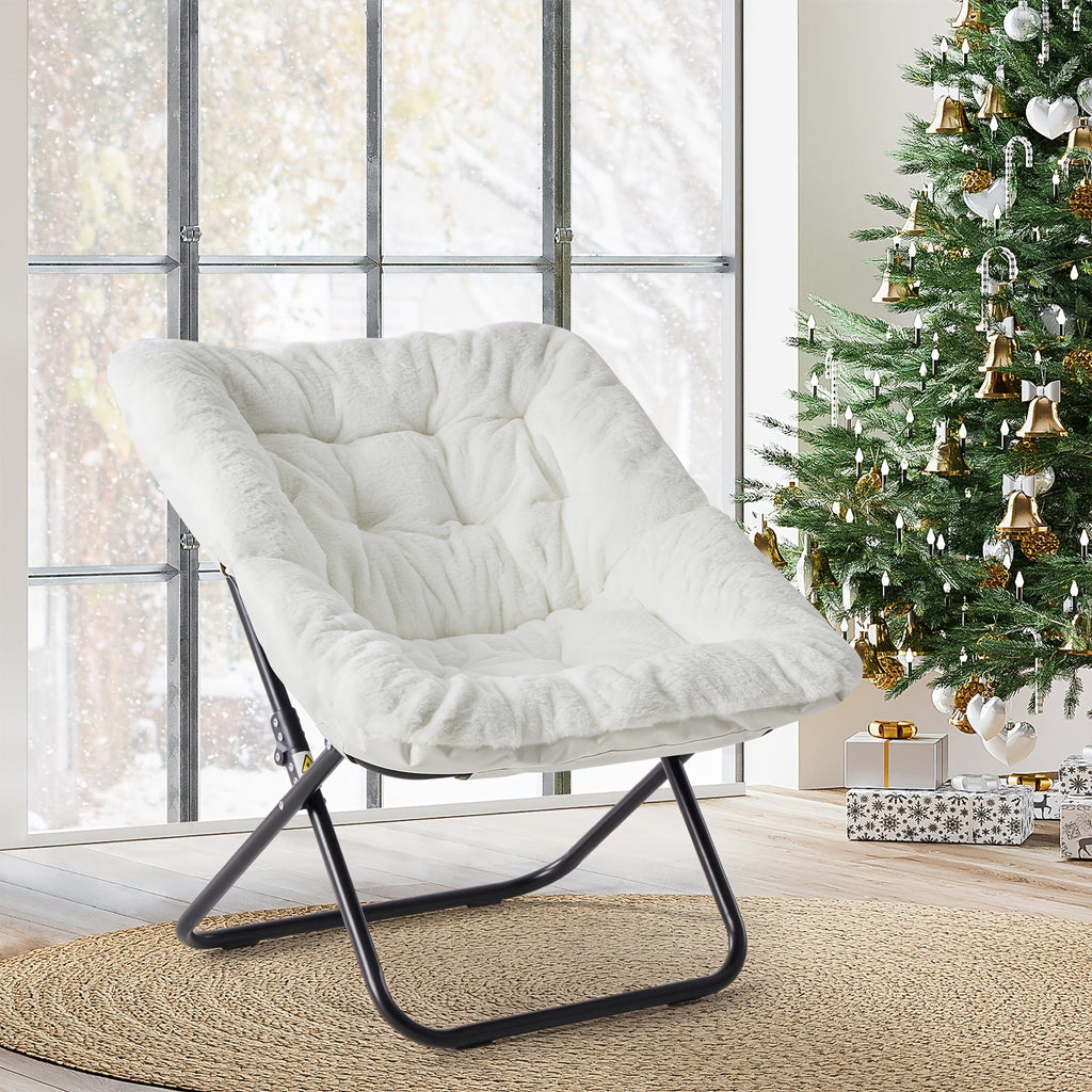 Square Moon Chair – Folding Portable 450 LB Capacity Accent Chair for Living Room Bedroom Reading & Relaxing in Pink White & Gray