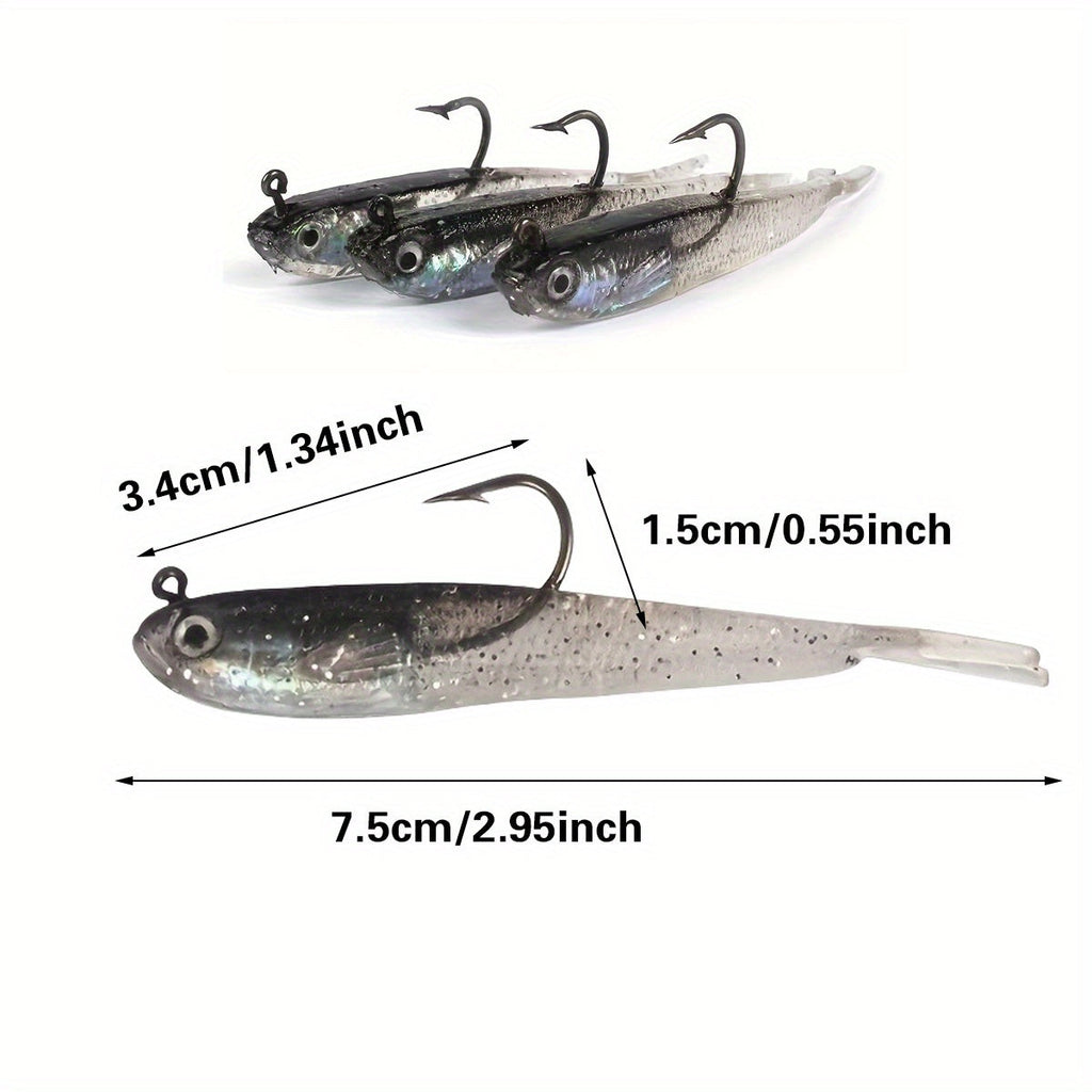 20pcs Bionic Soft Fishing Lures with Hook – Realistic Gray Fish Bait for Bass, Sea Bass, and Snakehead, Lead-Weighted Freshwater and Saltwater Fishing Lure Set