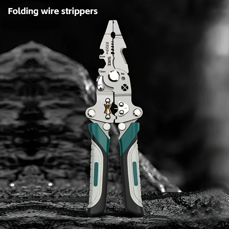 Foldable Multi-Function Industrial-Grade Wire Stripper - Precision Cutting, Crimping & Stripping Tool for Electricians & All Electrical Work