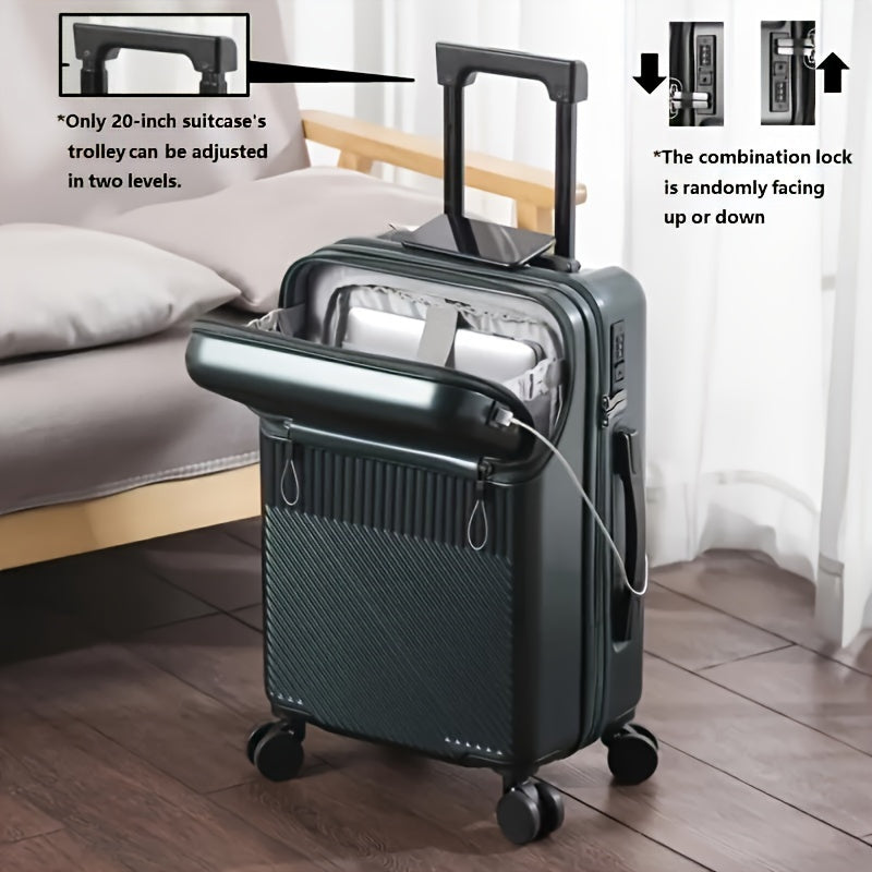 20-Inch Carry-On Luggage with Password Lock – Large Capacity Hardside Boarding Suitcase for Travel in Red White Green Gray