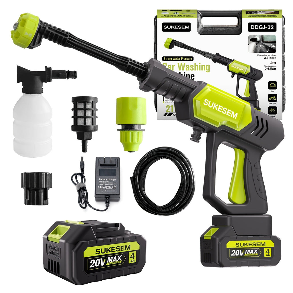 Cordless High-Pressure Cleaner with Rechargeable Battery & 6-Speed Adjustable Nozzle - Portable Power Washer for Car Washing, Yard, Garden & Green Plants - 1 or 2 Battery Kit