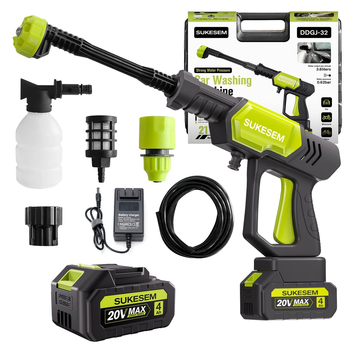 Cordless High-Pressure Cleaner with Rechargeable Battery & 6-Speed Adjustable Nozzle - Portable Power Washer for Car Washing, Yard, Garden & Green Plants - 1 or 2 Battery Kit