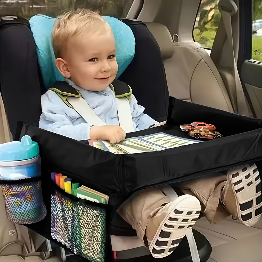Foldable Kids Car Seat Travel Tray with Storage Pockets, Expandable Polyester Backseat Organizer for Children, Lightweight Lap Desk for Car, Airplane & Home Use, 1 or 2 Pack