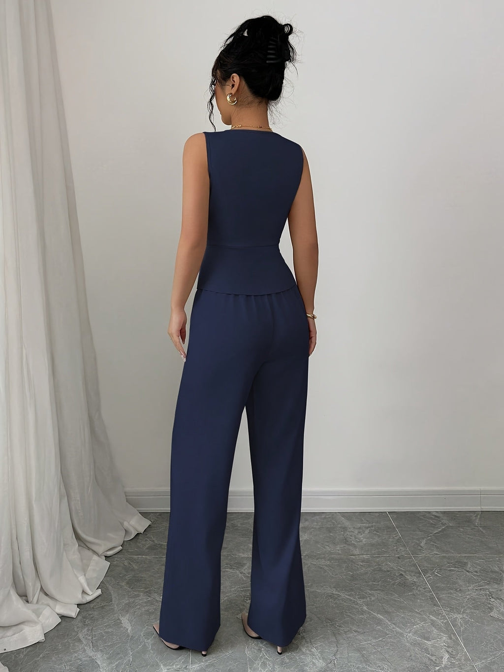 Women's Sleeveless Vest and Pants Set Elegant Office Two-Piece Suit Summer Business Casual Workwear Outfit Black White Navy Burgundy XS-XL