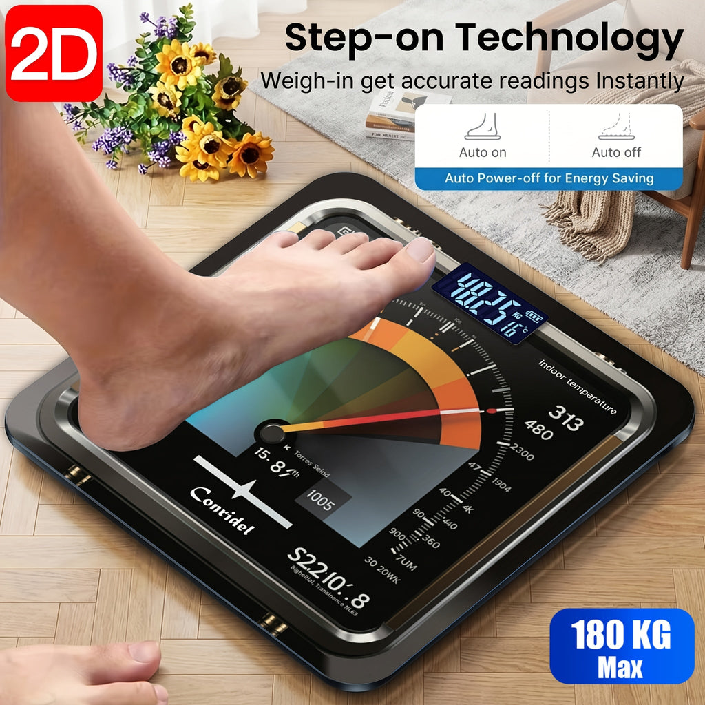 Digital Bathroom Scale 400lb/180kg - HD UV Color Print, Foot Pedal Step-On, Tempered Glass LED Display, Room Temperature & Battery Indicator - Weight Loss Scale