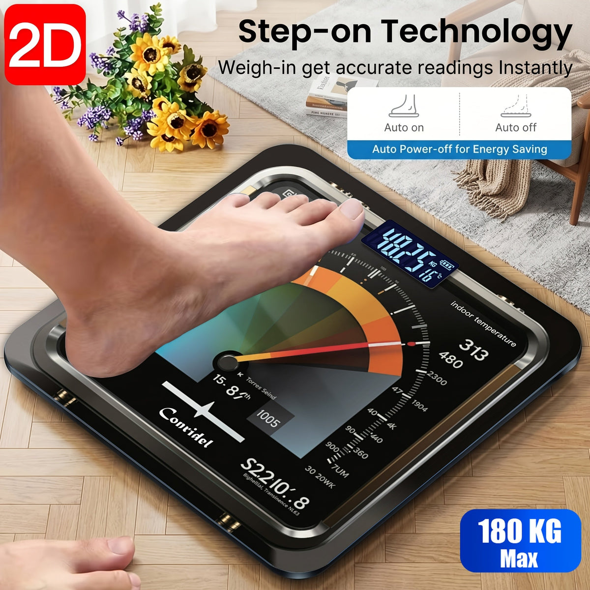 Digital Bathroom Scale 400lb/180kg - HD UV Color Print, Foot Pedal Step-On, Tempered Glass LED Display, Room Temperature & Battery Indicator - Weight Loss Scale
