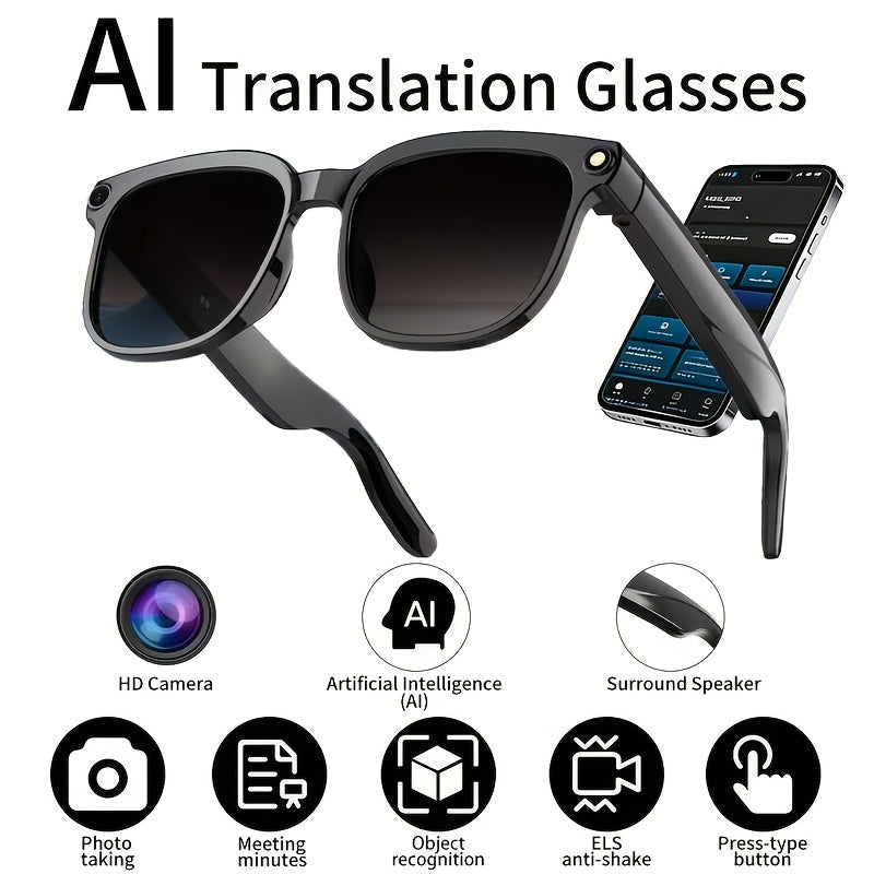 AI Smart Glasses with 8MP HD Camera, Touch Control, ChatGPT Real-Time Translation, Wireless Calling, Blue Light Protection, Dual-Mic Noise Reduction, and Photochromic Lens for Cycling, Driving, Travel, and Office Use
