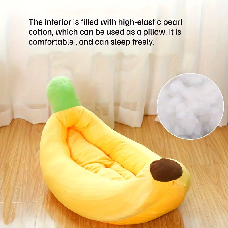 Banana Boat Pet Bed Washable Warm Cozy Nest for Cats and Dogs, Cute Banana Shape, Removable and Machine Washable, Sizes M, L, XL, 2XL for Small and Medium Pets