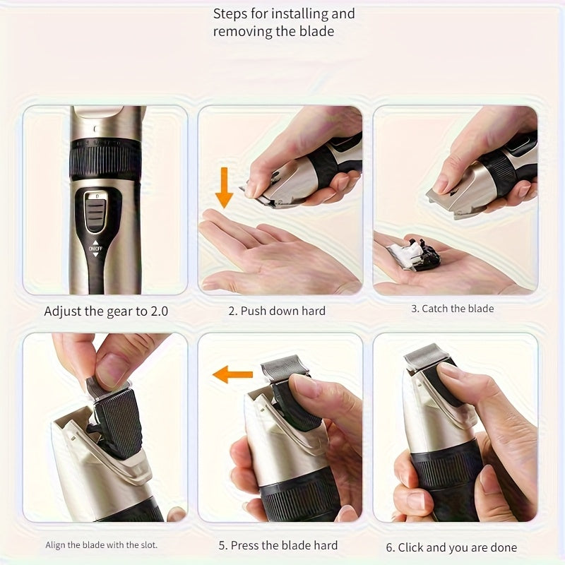 Professional High-Power Pet Grooming Clipper, Heavy-Duty Electric Dog and Cat Hair Trimmer for Large Breeds, Teddy Poodle Salon Use, Low Noise Corded Clipper, Golden