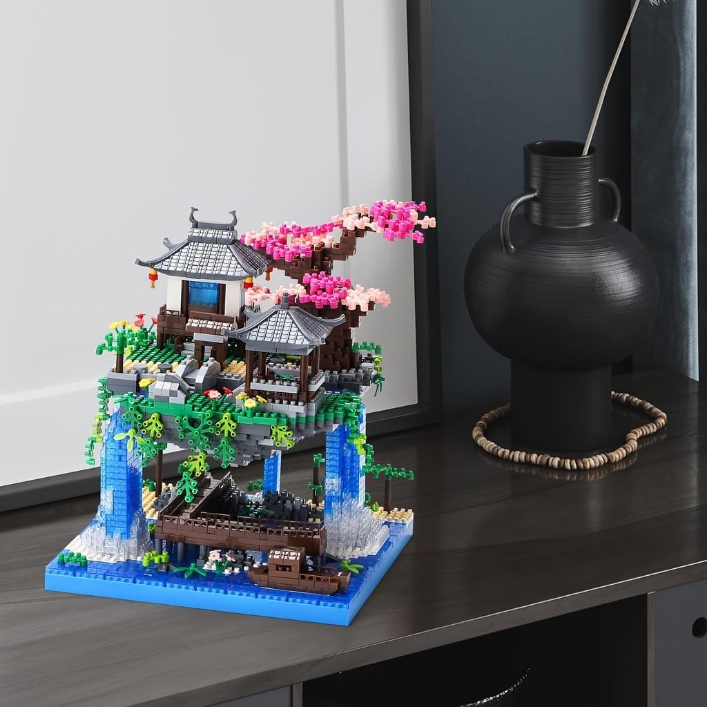 3320-Piece Micro Building Blocks Bonsai Tree Set: Chinese Architecture Peach Blossom and Cherry Blossom Collectible Model Kit for Adults and Teens, Home Decor Display Gift