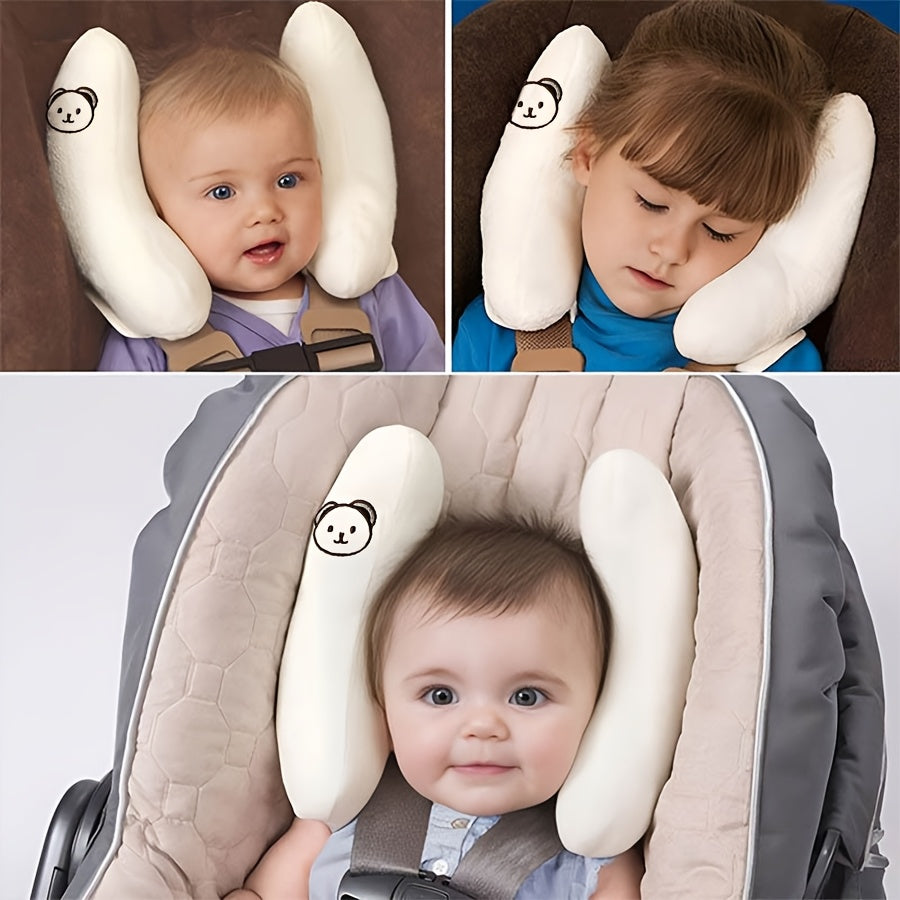 Baby Car Seat Headrest & Stroller Neck Support Pillow, Crescent Moon Bear Head Design, Detachable Easy-Clean Infant Head Support for Car Seat Stroller & Travel, Baby Shower Gift