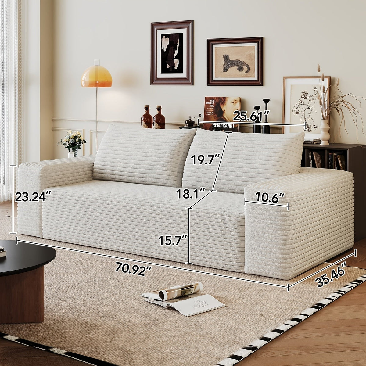 Cloud Sofa 71" Corduroy Fabric, Deep Seat Boneless Couch, No Assembly Ships Compressed in Box, 2-3 Seater Sofa for Living Room Bedroom Dorm, Modern Comfy Lounge Sofa, Multiple Colors