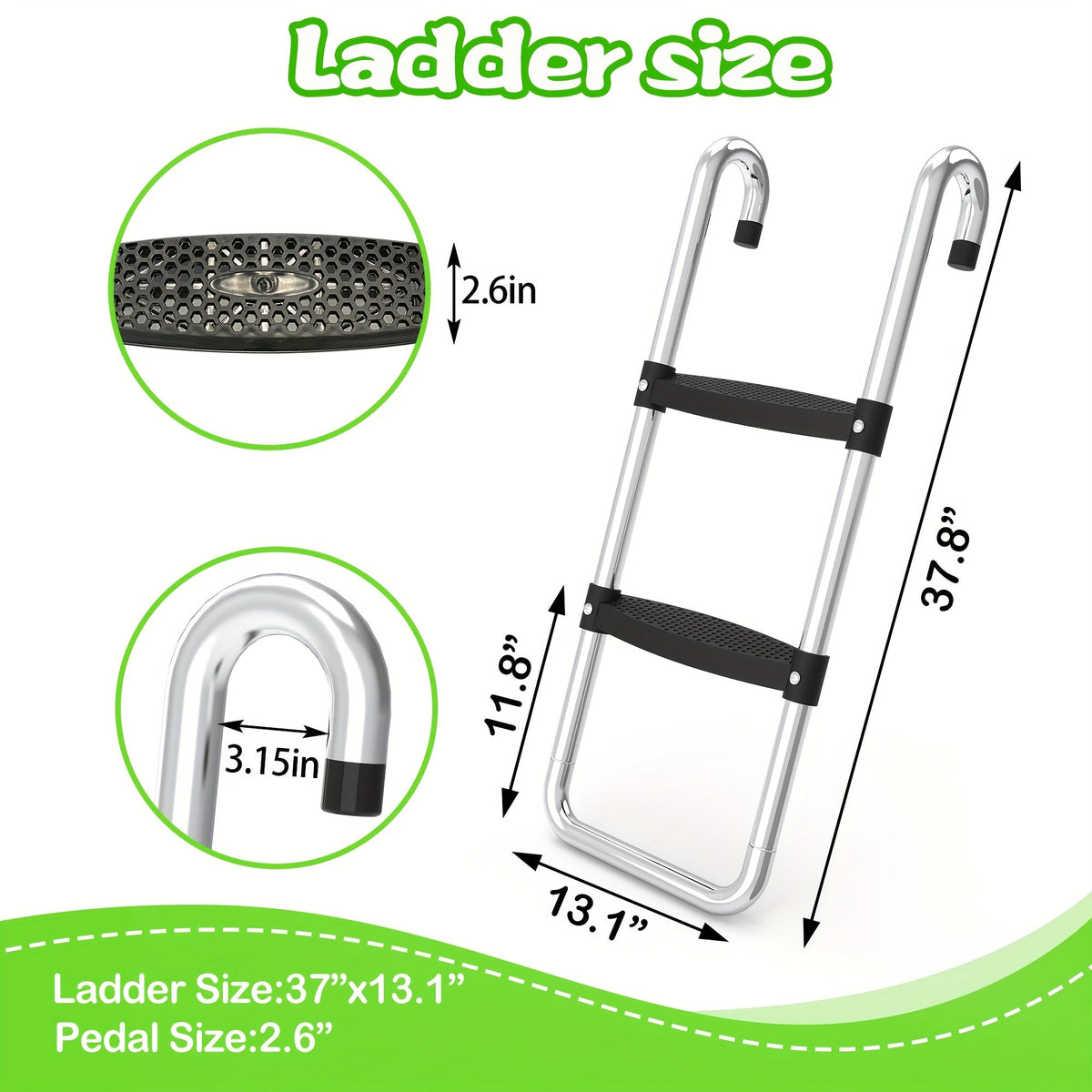 Trampoline Ladder and Slide Kit, 2-Step Wide Safety Stairs, Tear-Resistant Slide, PE Galvanized Steel Universal Trampoline Accessories for Kids and Adults 14+, Outdoor Backyard Play