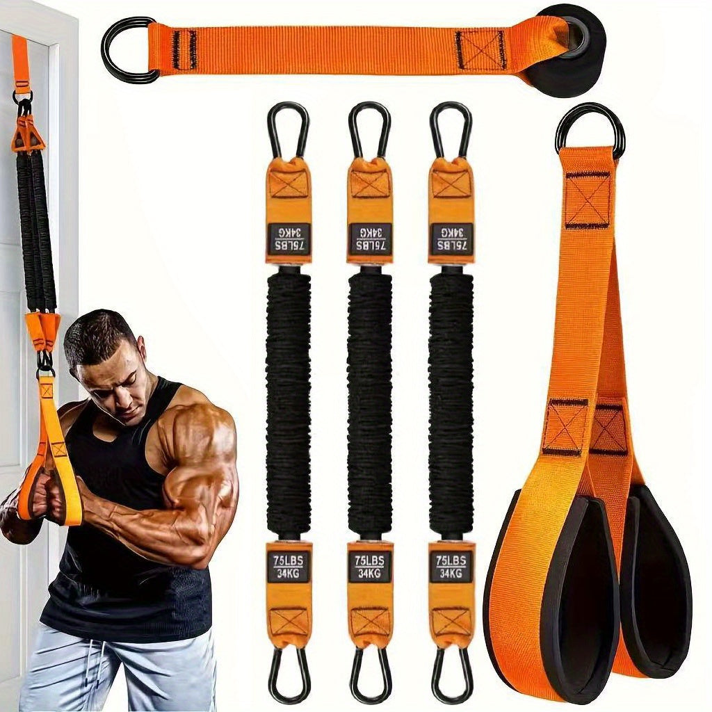 5-Piece Heavy-Duty Resistance Bands Set Up to 225lbs – Includes 3 Resistance Bands, Handles & Door Anchor for Home Gym Deltoid Press, Face Pull, Bicep Curl Workout, Great Fitness Gift