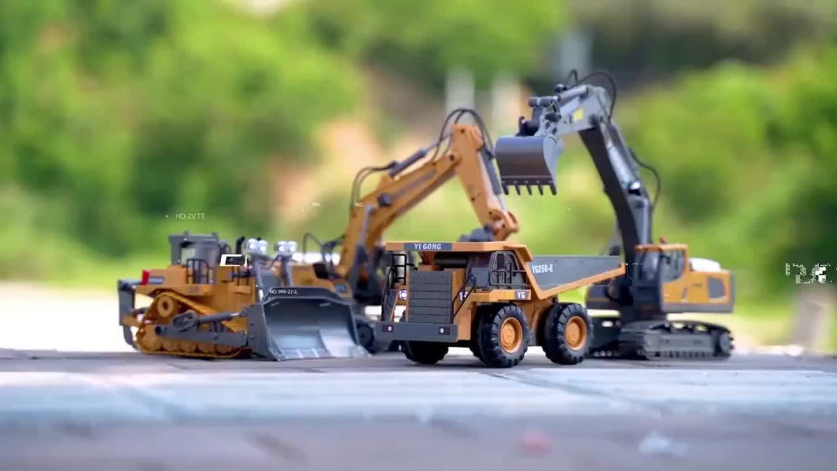 Remote Control Excavator Toy Set with Metal Shovel, LED Lights, 1200mAh Battery, RC Construction Truck, Bulldozer, Dump Truck, and Loader Combo for Boys Ages 6 and Up, Birthday or Christmas Gift
