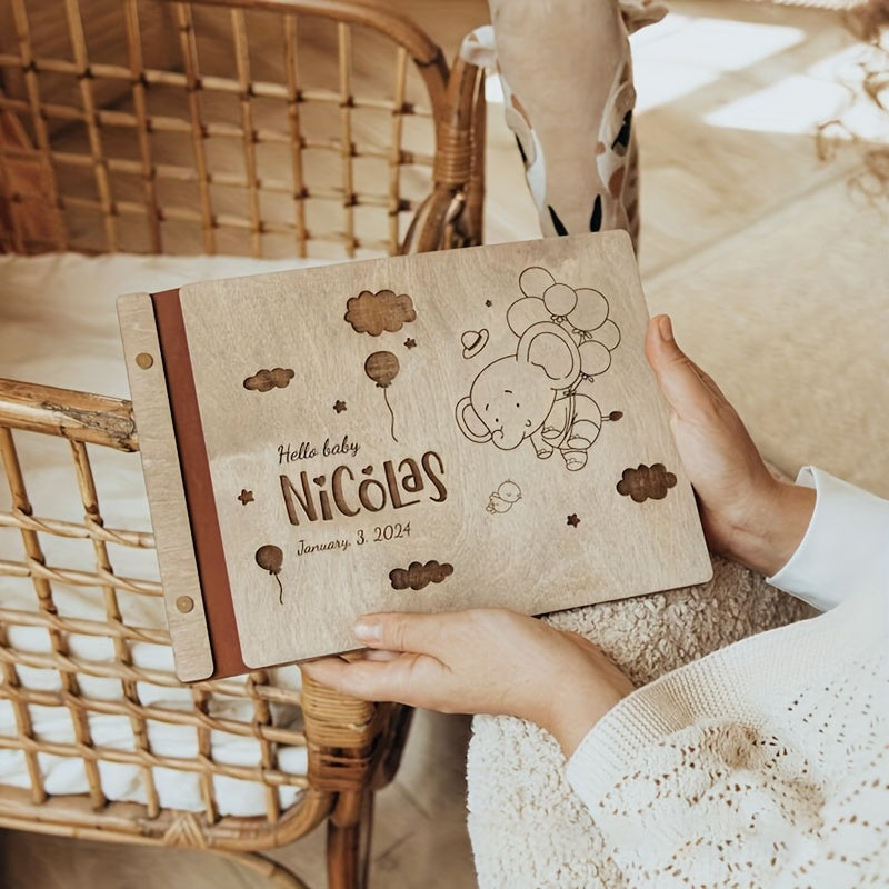 Personalized Baby Keepsake Book with Custom Name Weight & Birth Date, Newborn Memory Book Baptism & Baby Shower Gift, Balloon Elephant Cloud Rainbow Dinosaur & Name Cover Designs