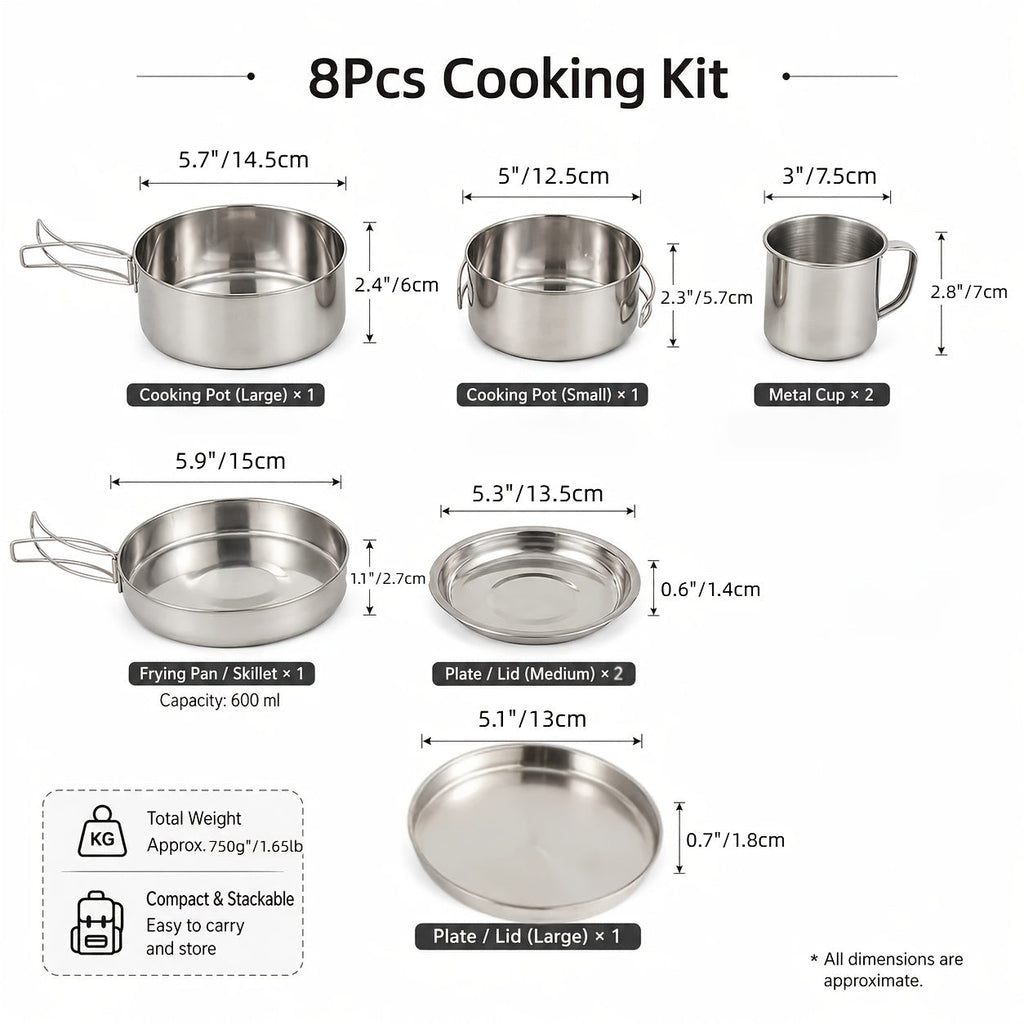 Camping Cookware Mess Kit 8/9/14/15 Piece, Portable Non-Stick Aluminum Alloy Camp Cook Set with Kettle, Pot, Frying Pan, Plates, and Utensils, Lightweight Backpacking Outdoor Cooking Gear for Hiking & Travel