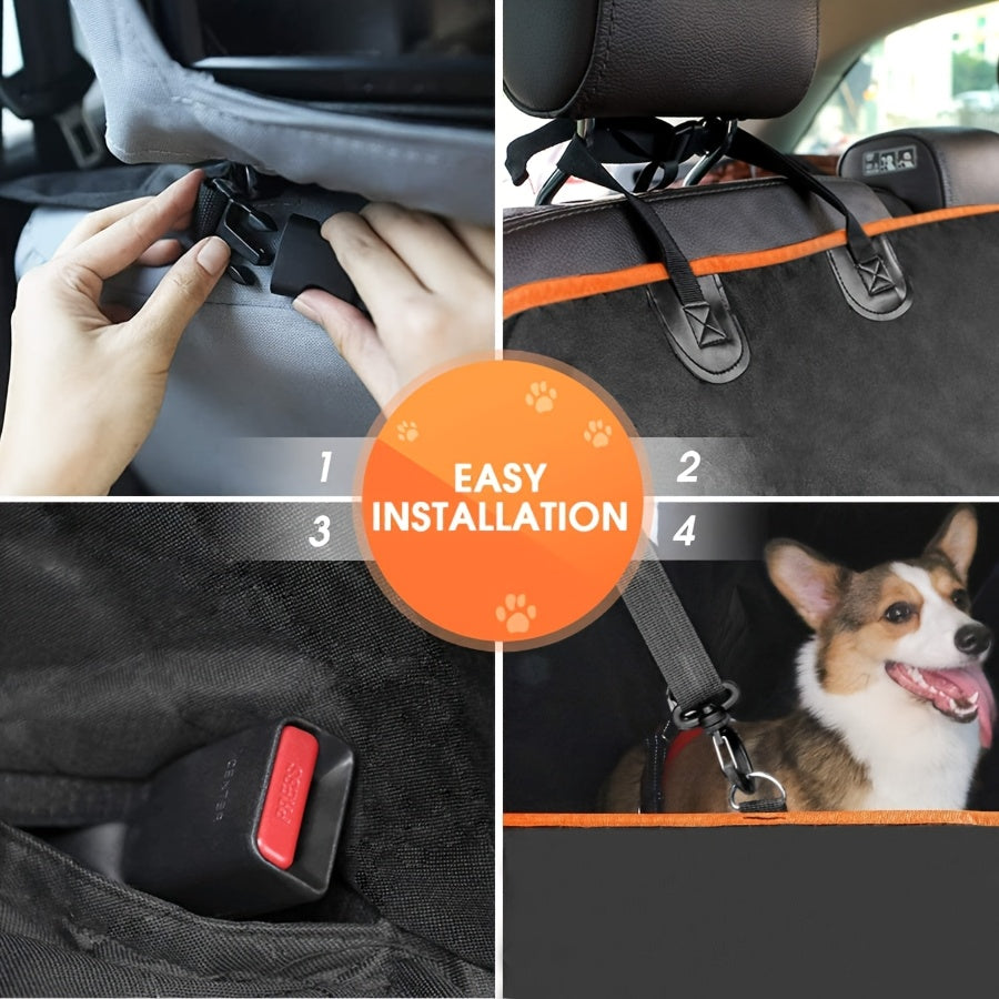 Heavy Duty Dog Car Seat Cover Waterproof Non-Slip Backseat Protector Scratch-Proof Spill-Proof Nylon Pet Seat Cover with Side Flaps for SUV, Sedan, and Truck, Easy Install, Machine Washable