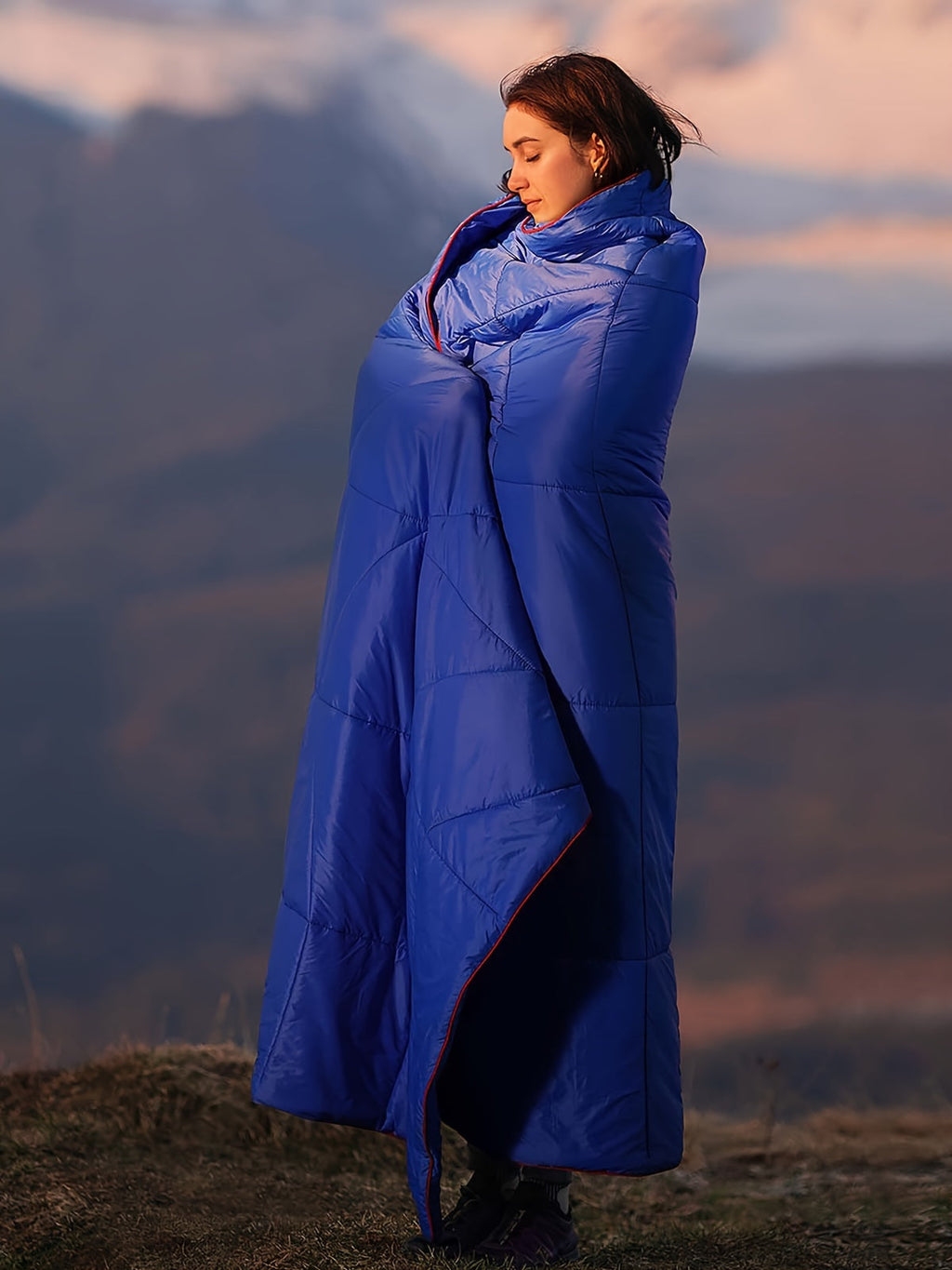 Outdoor Camping Puffy Blanket, Foldable, Lightweight, Warm, DWR Water-Resistant, with 3D Eye Mask, 140x200cm, for Camping, Travel, Car, Beach, Stadium, Hammock, Sofa, Festival