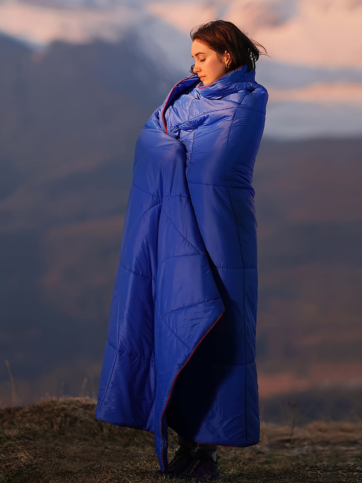 Outdoor Camping Puffy Blanket, Foldable, Lightweight, Warm, DWR Water-Resistant, with 3D Eye Mask, 140x200cm, for Camping, Travel, Car, Beach, Stadium, Hammock, Sofa, Festival