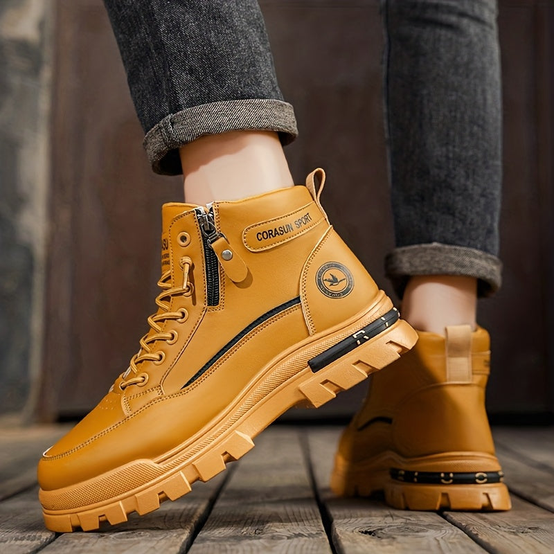 Men's Waterproof High-Top Hiking Boots – Zipper Closure, Slip-Resistant Durable Sole, PU Upper, for Outdoor Hiking and Mountaineering in Autumn and Winter
