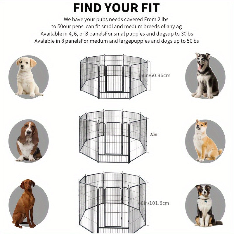 Outdoor Dog Playpen, 8-Panel, 32-Inch, Hammered Finish – Pre-Assembled Garden Dog Enclosure for Small to Medium Dogs, Yard Fence Barrier, Expandable Animal Pen