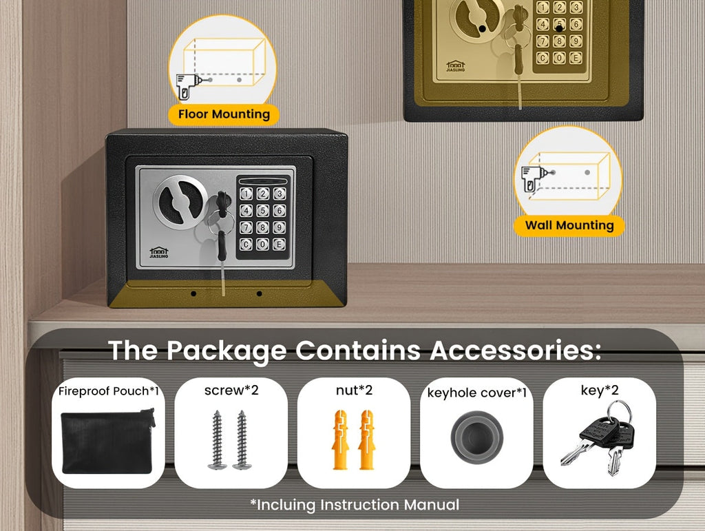 Fireproof Home Safe with Digital Keypad, Keys & Passcode Lock – Includes Fireproof Money Bag, Sensor Light & Adjustable Shelf for Home, Office, Business, Money & Valuables