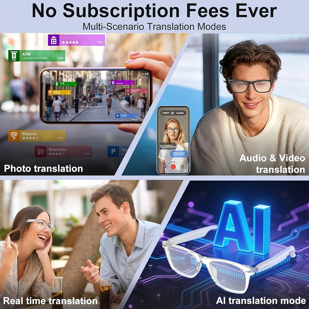 AI Smart Glasses with Camera or Audio – Real-Time Translation in 110+ Languages, HD Video Recording, AI Voice Control, Hi-Fi Music & Calling, Photochromic Lenses, Sports & Skiing Outdoor Wearable Tech