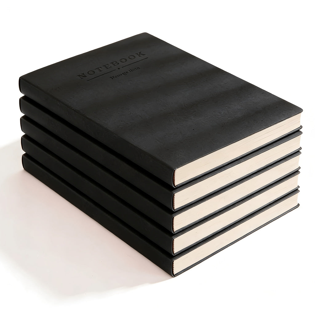Soft Faux Leather Notebook 5-Pack Set, Square Ruled, Soft Cover with Bookmark, Extra Thick Pages for Business Meetings, School, Academic Writing – 7 Colors
