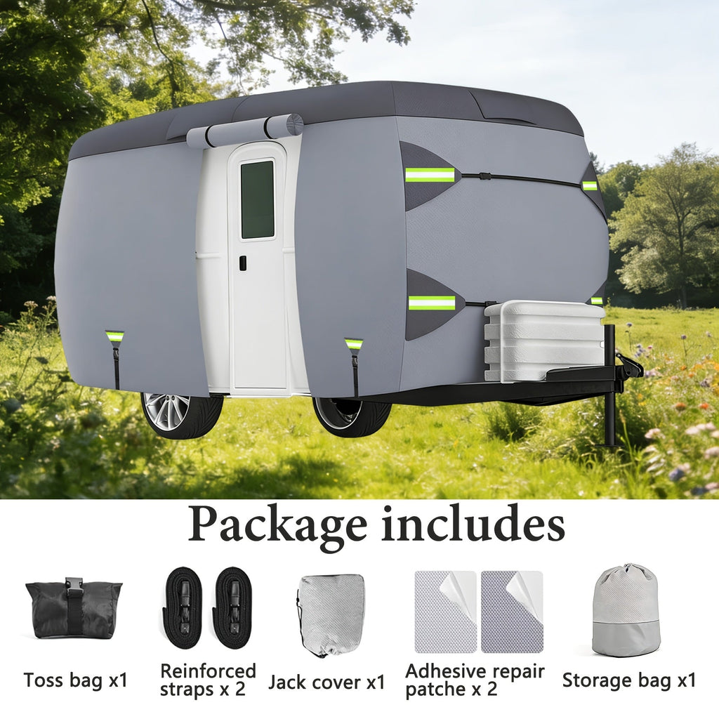 7-Layer Fiberglass Travel Trailer & RV Cover, Fits 8-16 Ft, Waterproof & Snowproof Roof Shield, UV & Tear Resistant, All-Weather Protection for Motorhomes, Campers & Trailers