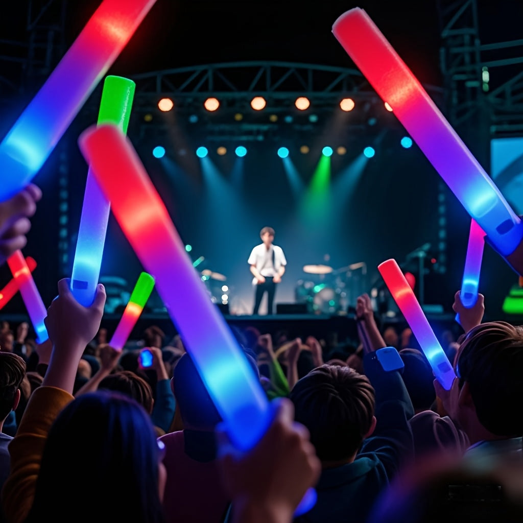 LED Foam Light Sticks Bulk Pack 28, 48 or 100 Pieces – 3-Mode Color Changing Flashing Glow Sticks for Parties, Weddings, Concerts, Birthdays, Halloween, Christmas, Camping and Cheering Events