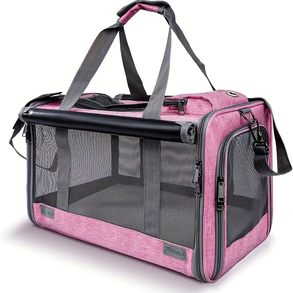 Airline Approved Soft-Sided Pet Carrier – Breathable Collapsible Travel Bag for Cats & Small Dogs with Accessory Bundle (Collar, Bowls, or Pet Glove), 10 Colors: Pink, Blue, Black, Gray, Navy, Green, Orange