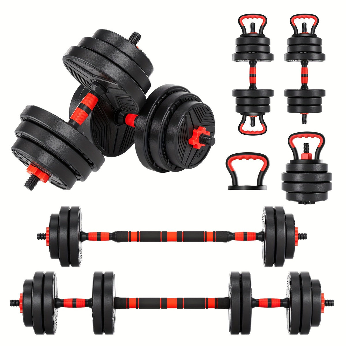 Adjustable Dumbbell Set 5-in-1 Free Weights 30-110 LBS – Use as Dumbbell, Barbell, Kettlebell, Push-Up Stand & Weight Plates, Home Gym Workout Equipment for Men & Women, Multiple Weight Options
