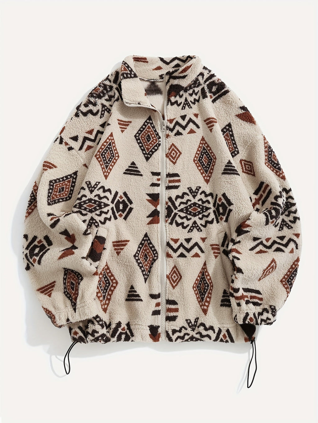 Ethnic Print Women's Microfleece Zip-Up Jacket Tribal Pattern Fall/Winter Coat with Zipper Closure High Elasticity Fleece Outerwear