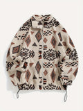 Ethnic Print Women's Microfleece Zip-Up Jacket Tribal Pattern Fall/Winter Coat with Zipper Closure High Elasticity Fleece Outerwear