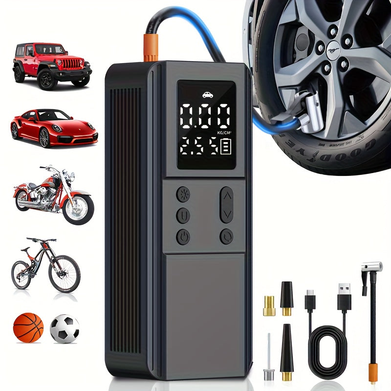 Portable Tire Inflator Air Compressor Pump for Car Tires, Bicycles, Motorcycles & Balls, Digital Pressure Gauge, Auto Shut-Off, USB & Cigarette Lighter Versions Available