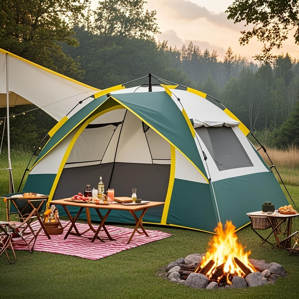 Automatic Instant Pop-Up Camping Tent 1-3 or 3-4 Person – Full Season Windproof Lightweight Tent with Double Doors & Mesh Windows for Camping, Hiking, Hunting, Travel & Outdoor Shelter